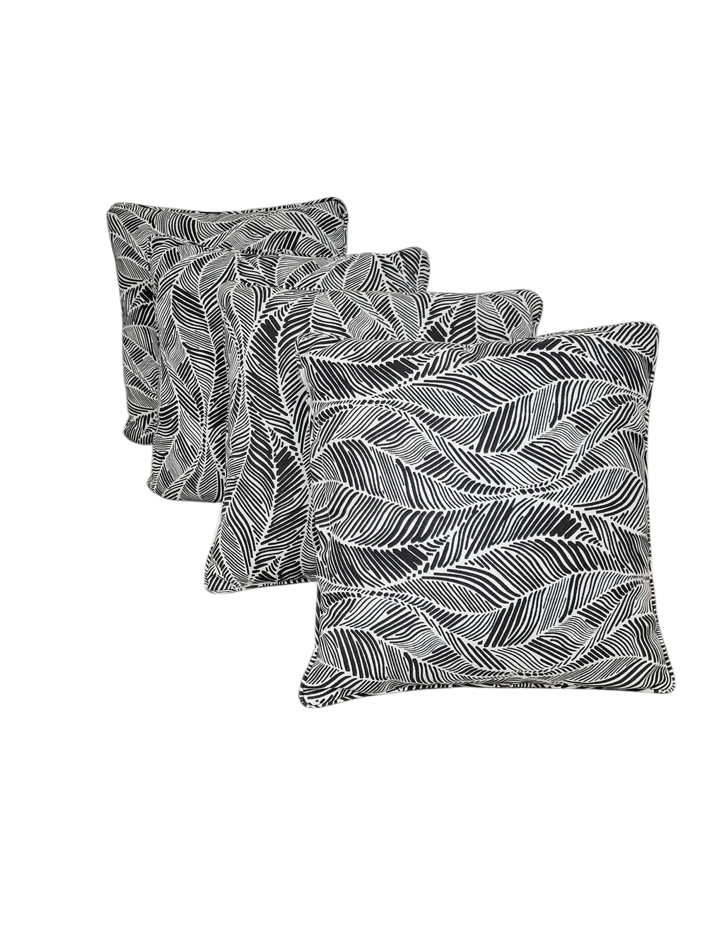 Set of 4 Black and White Leaf Print Throw Pillows